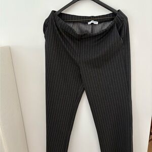 Mango Women's Black Pinstripe Wide Leg Pants
